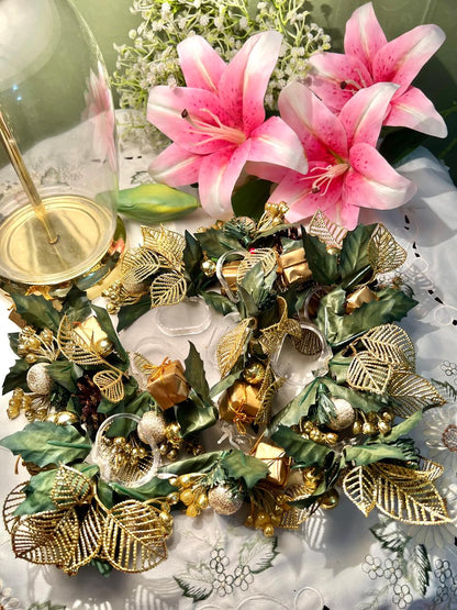 6-Piece Gold & Green Christmas Napkin Ring Set
