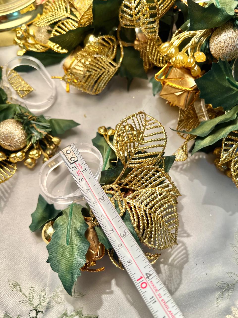 6-Piece Gold & Green Christmas Napkin Ring Set