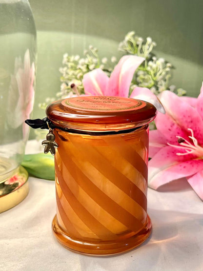 Vintage Amber Crystal Lidded Jar with Flower Charm