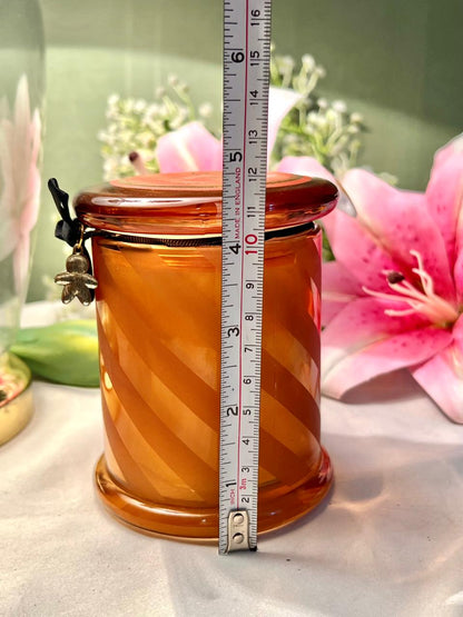 Vintage Amber Crystal Lidded Jar with Flower Charm