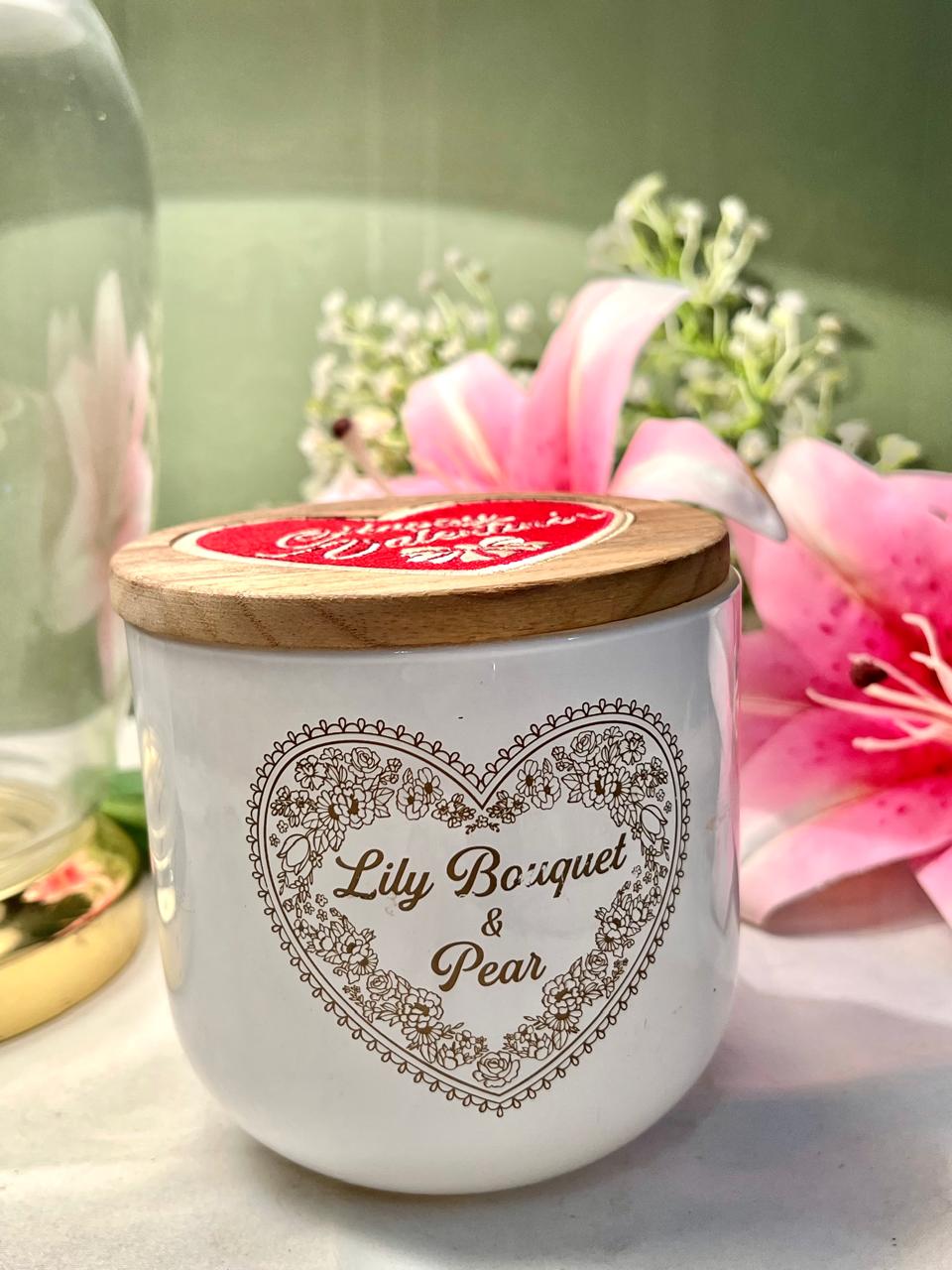 Vintage White Lily Bouquet Lidded Jar Wooden Lid