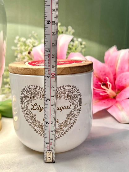 Vintage White Lily Bouquet Lidded Jar Wooden Lid