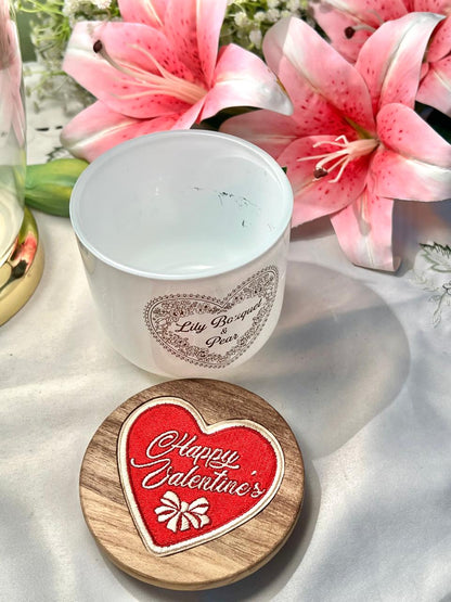 Vintage White Lily Bouquet Lidded Jar Wooden Lid