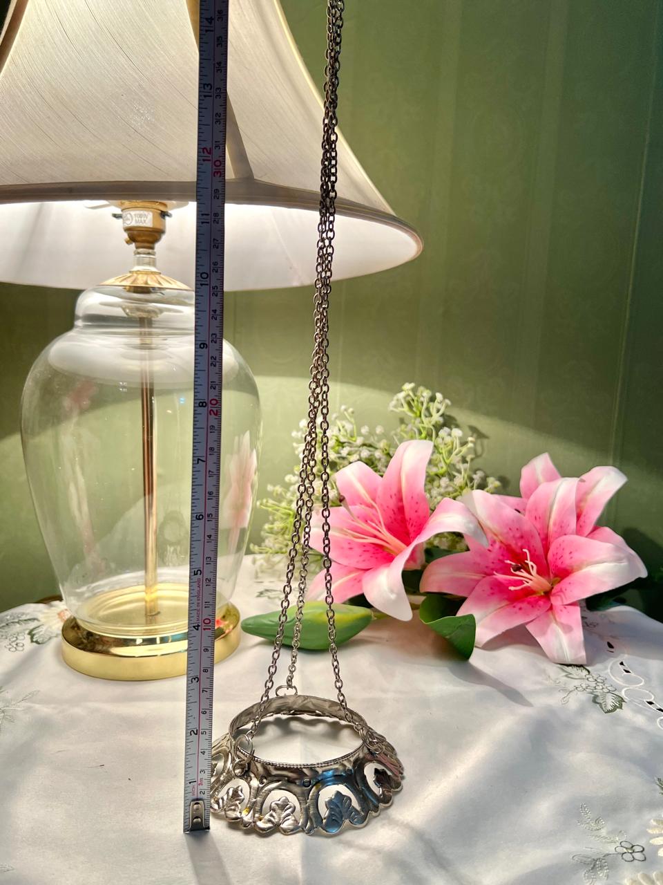 Ornate Silver-Tone Metal Hanging Decorative Holder 15cm