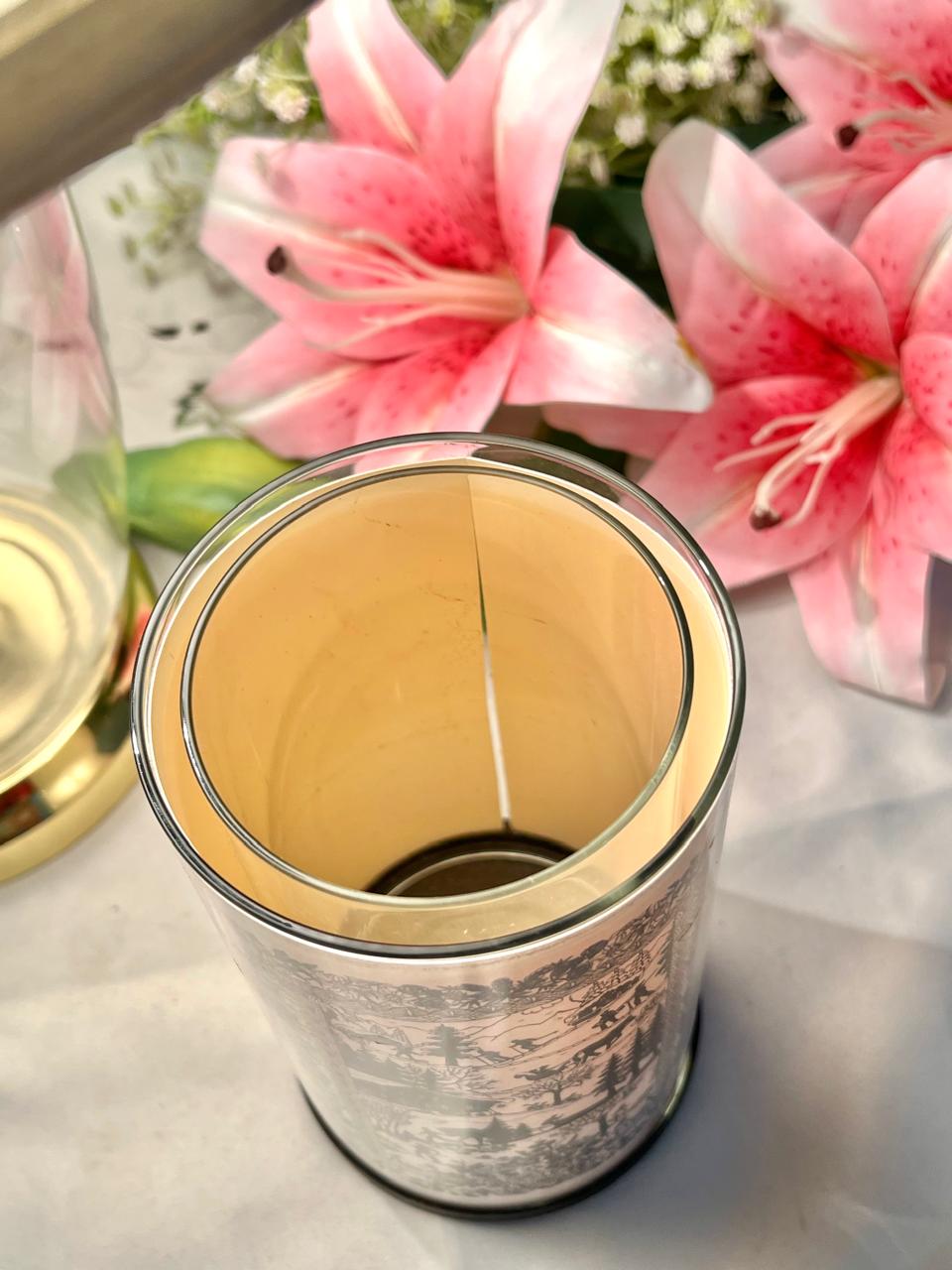 Vintage Scenic Crystal Candle Black Silhouette Design