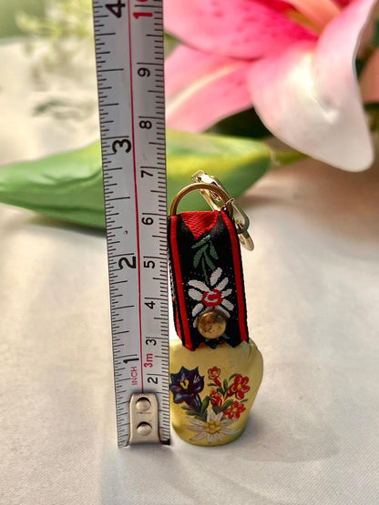 Floral Gold-Tone Miniature Cowbell Keychain 6cm