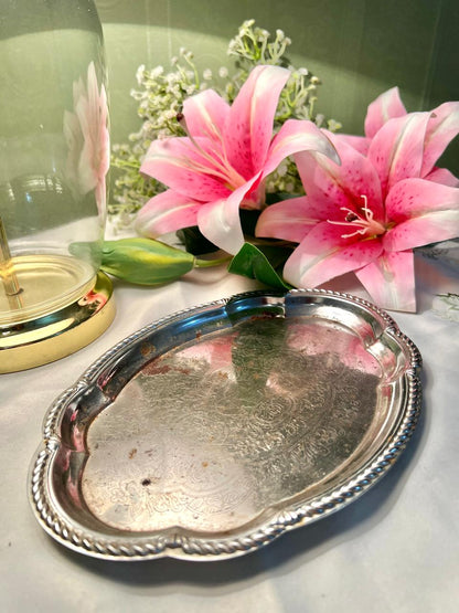 Queen Anne Silver Plated Oval Serving Tray with Rope Border 9 in