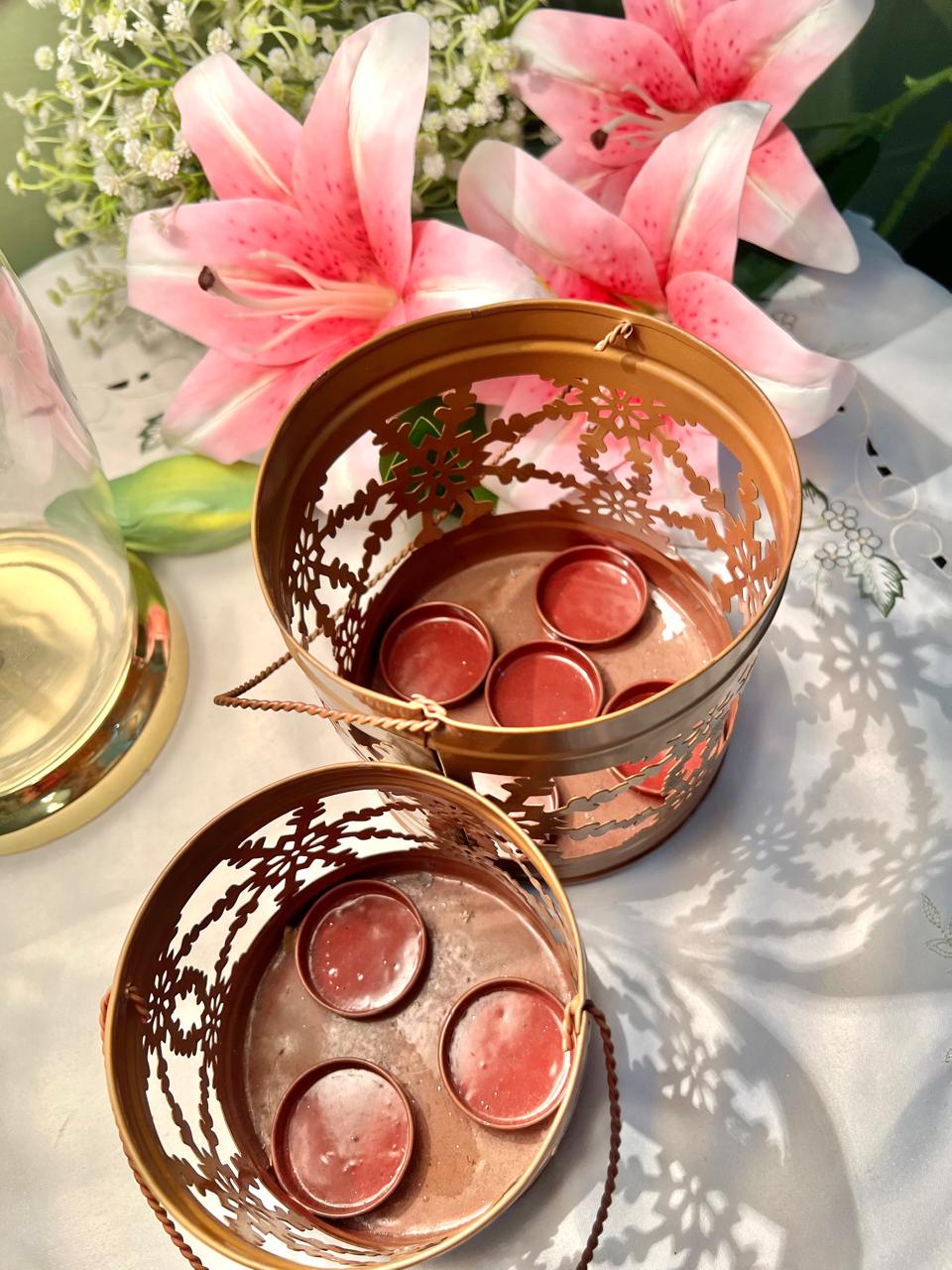 Copper-Toned Pierced Candle Lantern Holders Set of 2