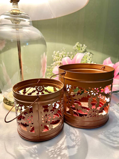 Copper-Toned Pierced Candle Lantern Holders Set of 2