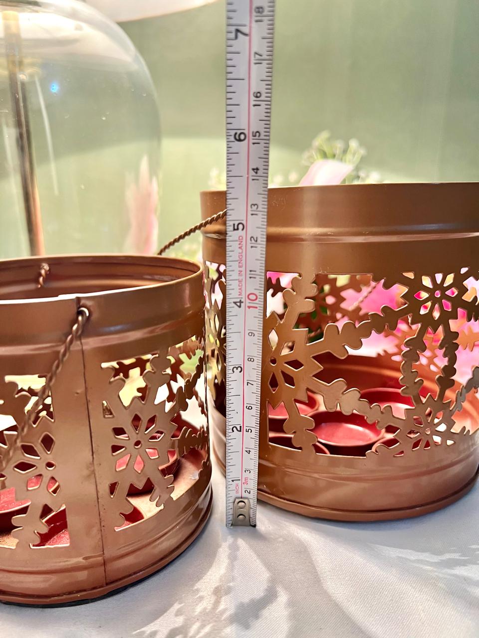 Copper-Toned Pierced Candle Lantern Holders Set of 2