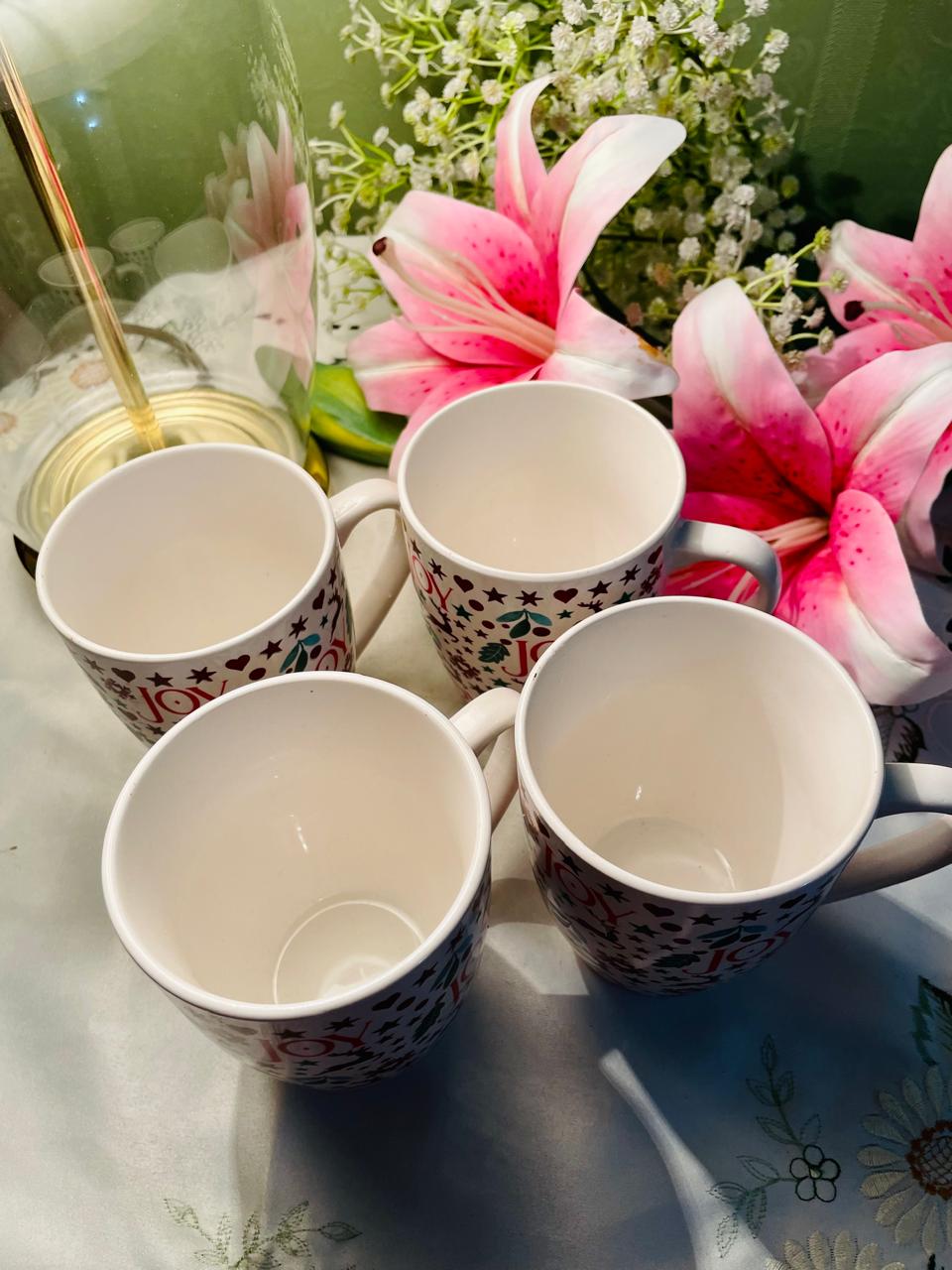 JOY Festive Pattern 4-Piece Mug Set Approx. 10 cm