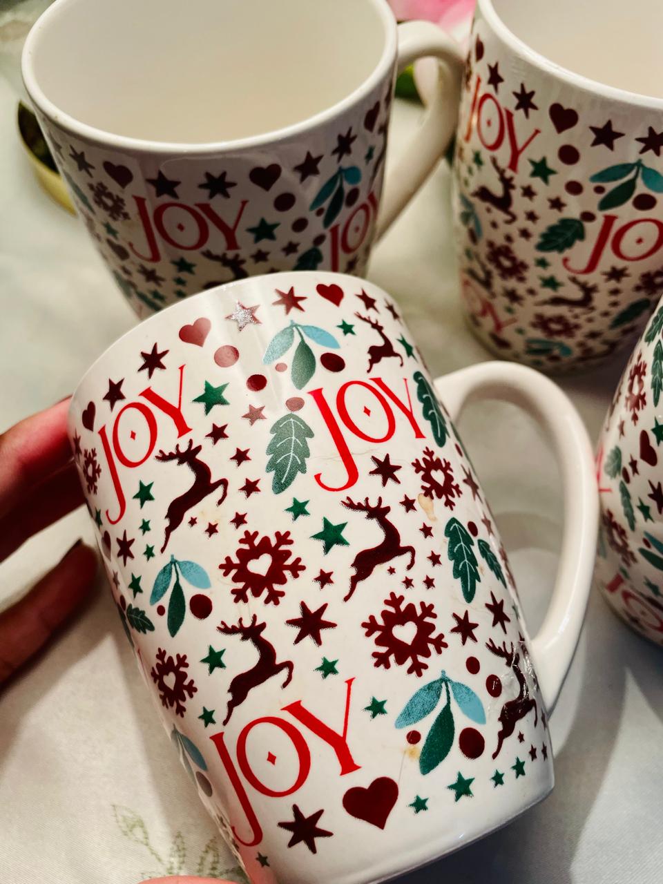JOY Festive Pattern 4-Piece Mug Set Approx. 10 cm