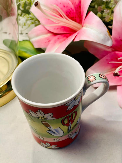 Gardening Floral Red & Green Mug Approx. 10 cm