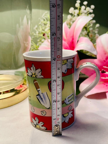 Gardening Floral Red & Green Mug Approx. 10 cm