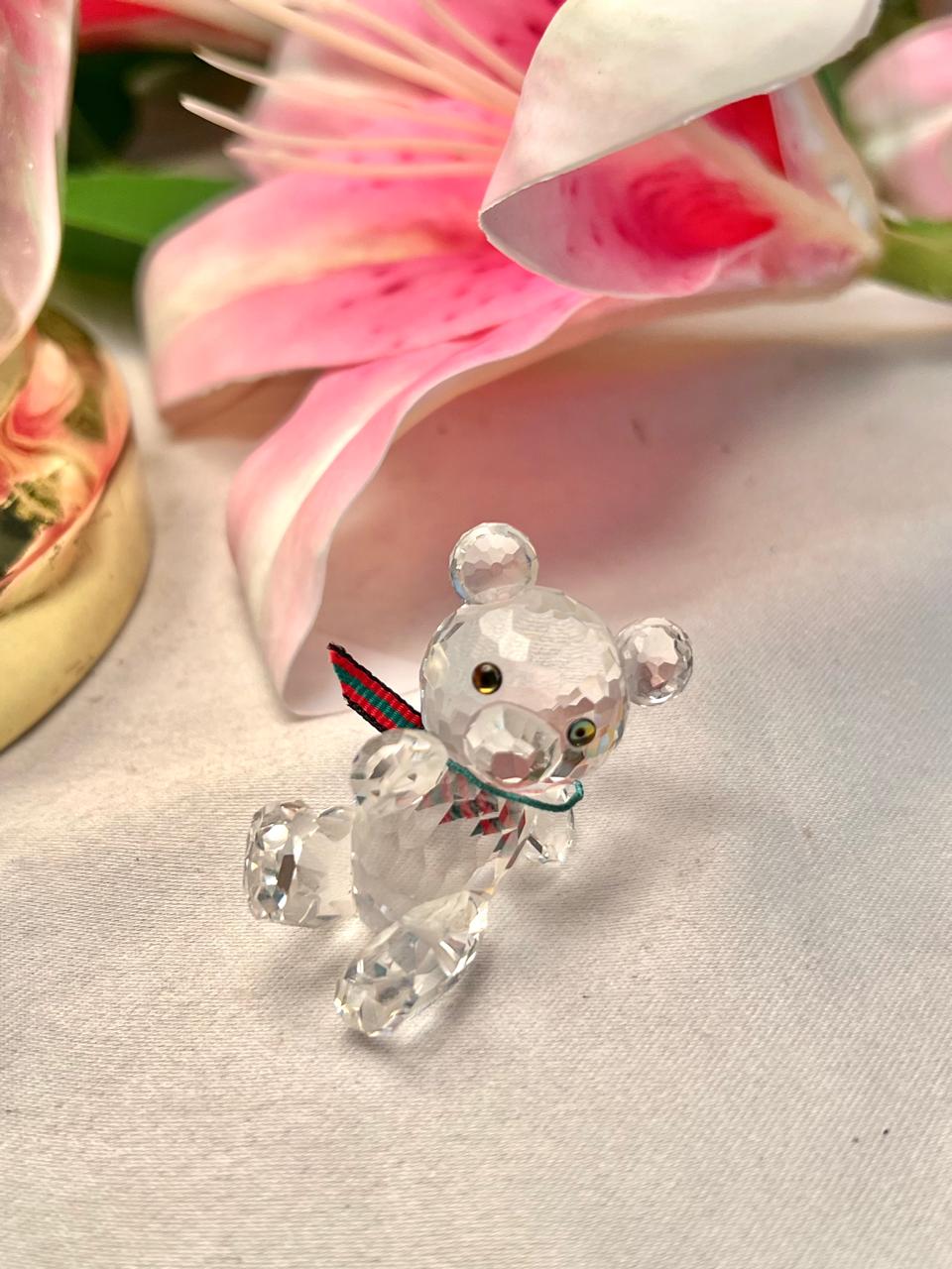 Clear Crystal Teddy Bear Figurine with Ribbon – 1 Piece