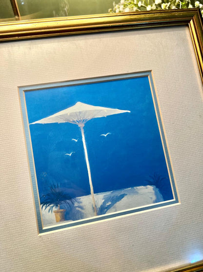 Framed Blue Floral Artwork Gold-Tone Frame Approx. 32 cm