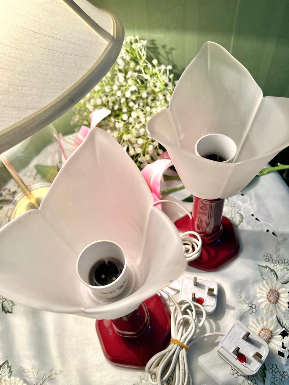 Burgundy Table Lamps with Frosted Shades 2-Piece Set Approx. 30 cm