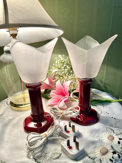 Burgundy Table Lamps with Frosted Shades 2-Piece Set Approx. 30 cm