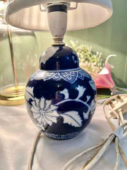 Blue & White Floral Table Lamp with Pleated Shade Approx. 33 cm