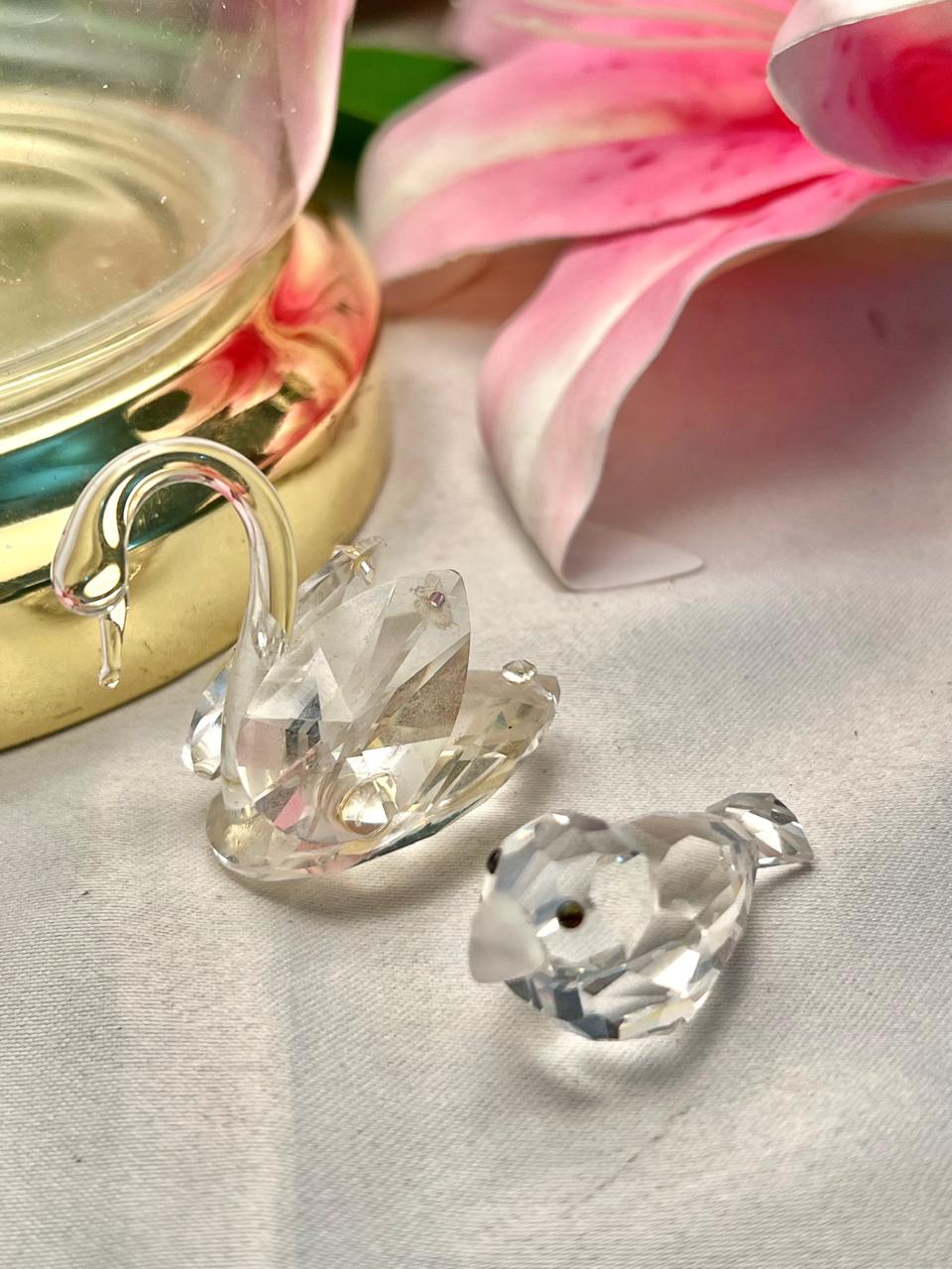 2-Piece Clear Crystal Swan & Fish Figurine Set