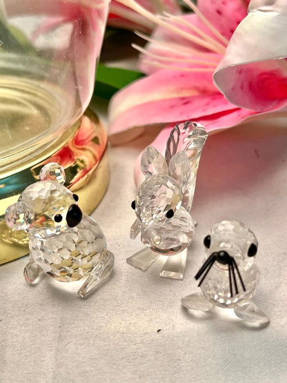 3-Piece Clear Crystal Animal Figurine Set