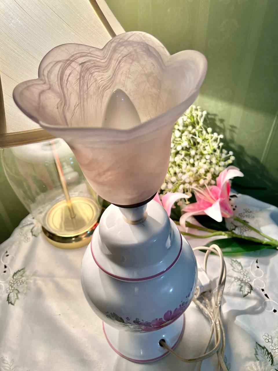 Floral Ceramic Table Lamp with Frosted Shade Approx. 38 cm