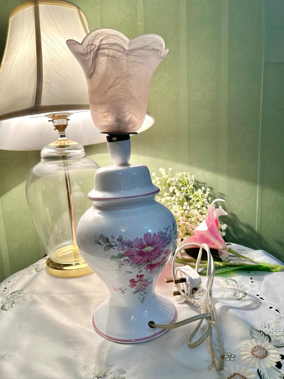 Floral Ceramic Table Lamp with Frosted Shade Approx. 38 cm