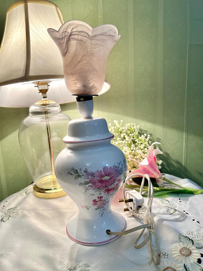 Floral Ceramic Table Lamp with Frosted Shade Approx. 38 cm