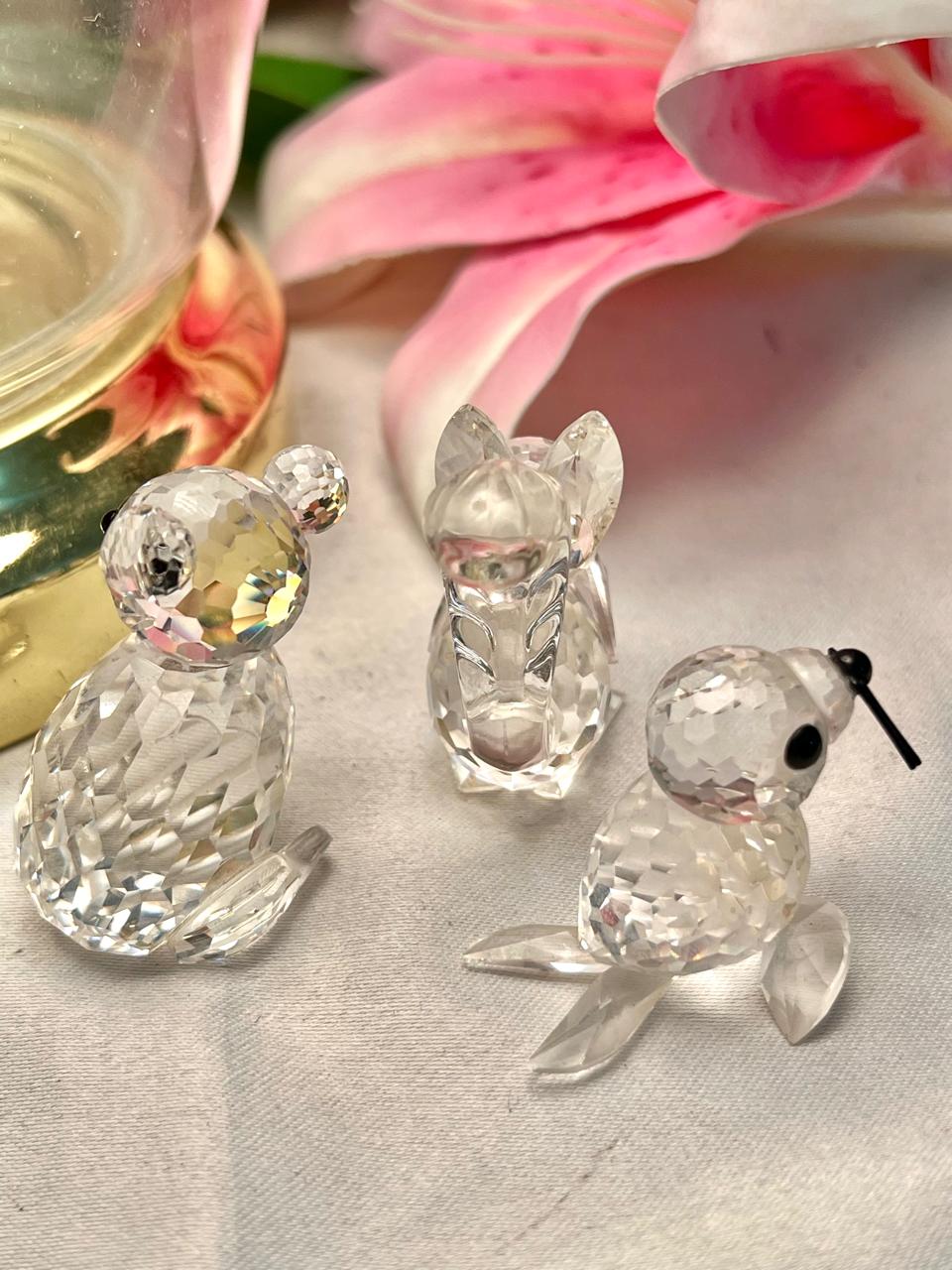 3-Piece Clear Crystal Animal Figurine Set