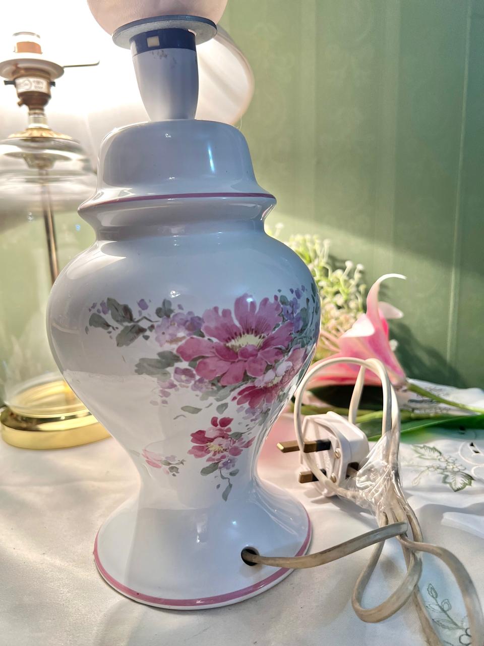 Floral Ceramic Table Lamp with Frosted Shade Approx. 38 cm