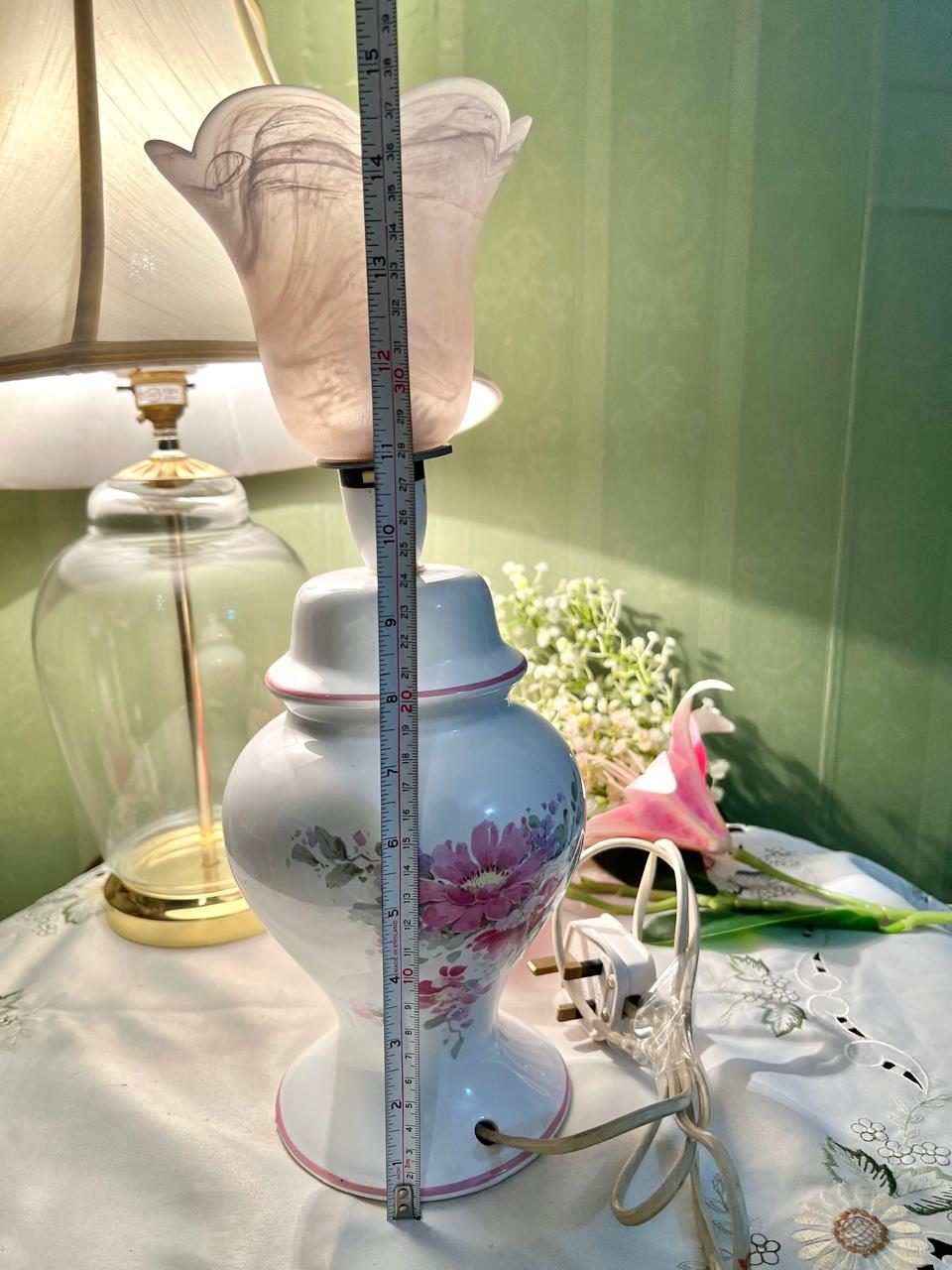 Floral Ceramic Table Lamp with Frosted Shade Approx. 38 cm