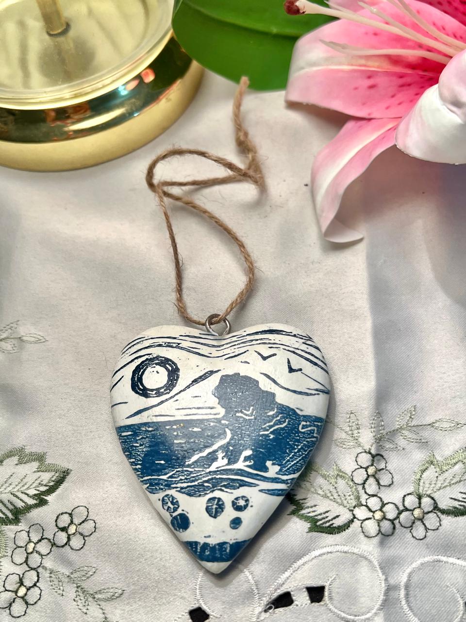 Blue Seaside Heart Hanging Plaque Approx. 8 cm