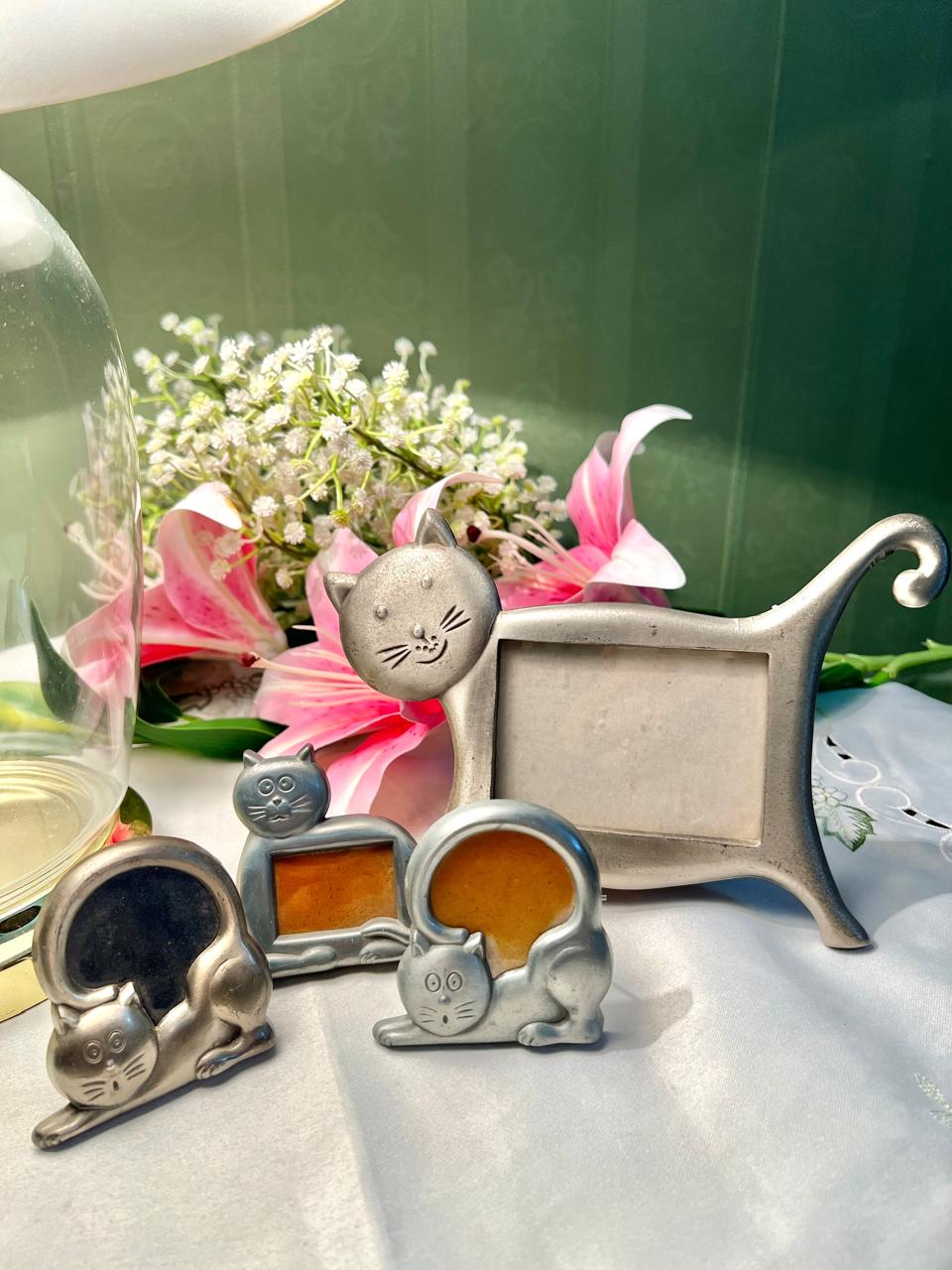 4-Piece Silver-Toned Cat Photo Frame Set – Up to 5 Inch