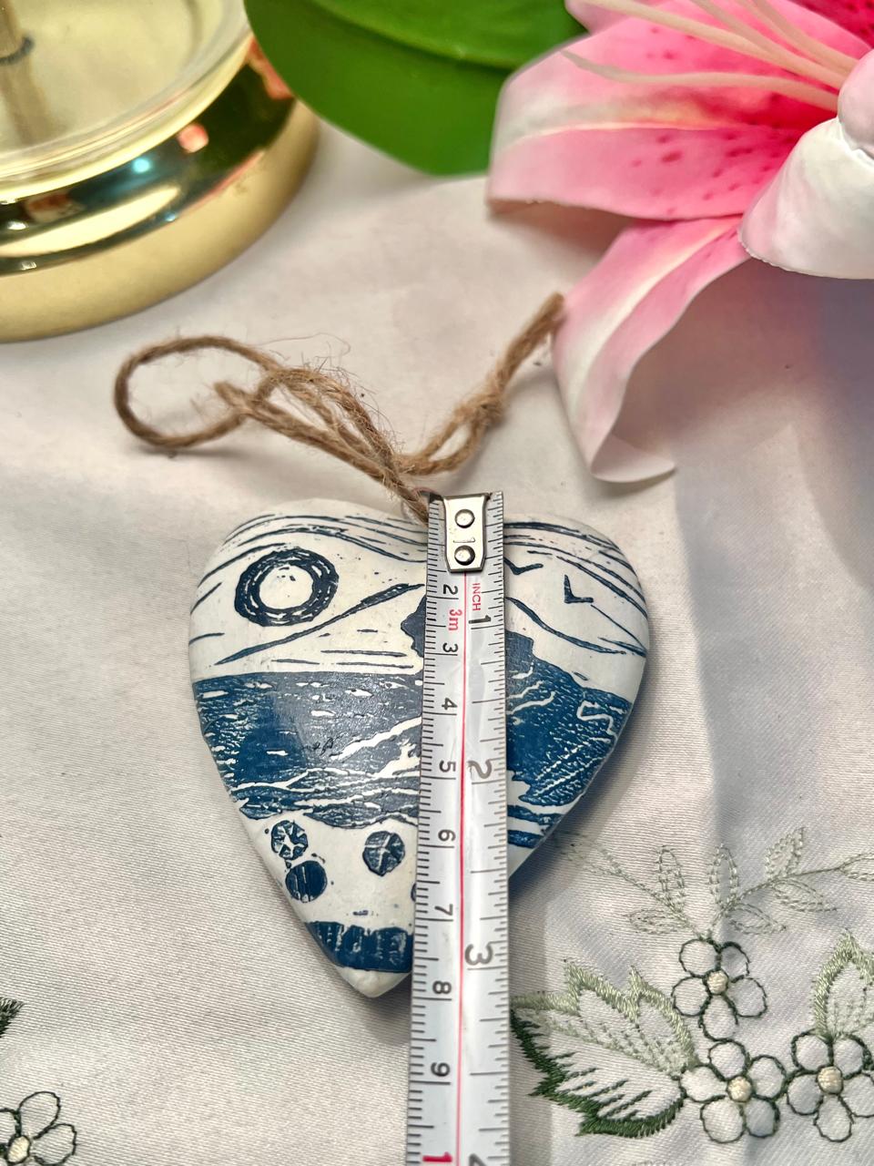 Blue Seaside Heart Hanging Plaque Approx. 8 cm