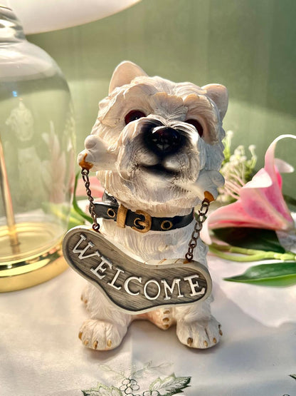 White Dog Welcome Sign Miniature Decor Approx. 17 cm