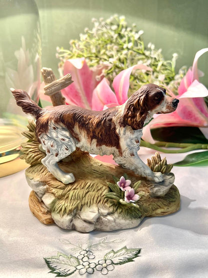 Decorative Spaniel Dog Figurine with Floral Base