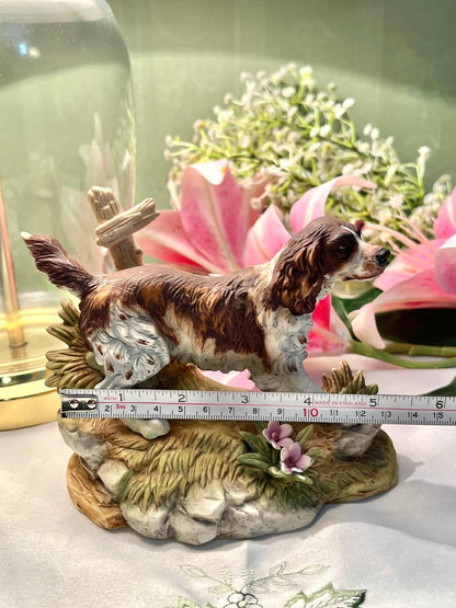 Decorative Spaniel Dog Figurine with Floral Base