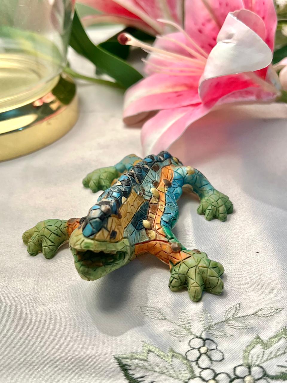 Colorful Crocodile Figurine with Mosaic-Style Detailing