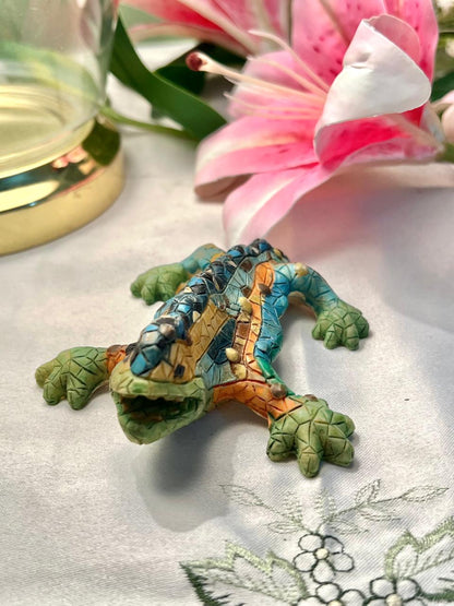 Colorful Crocodile Figurine with Mosaic-Style Detailing