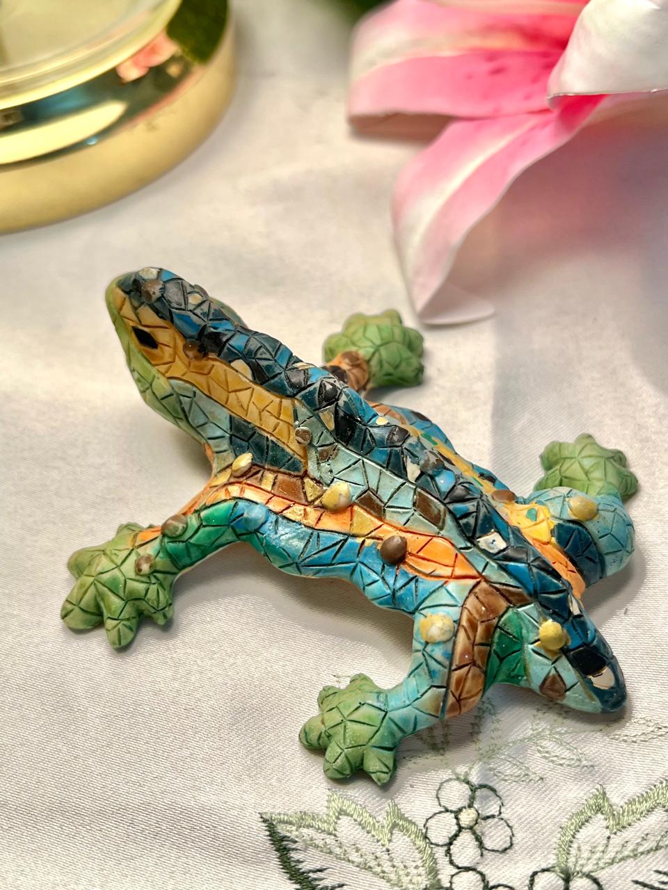 Colorful Crocodile Figurine with Mosaic-Style Detailing
