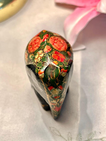 Black Elephant Figurine with Floral Detail Approx. 7 cm