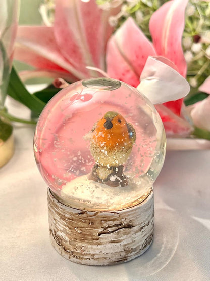 Robin Snow Globe with Birch-Style Base Approx. 9 cm