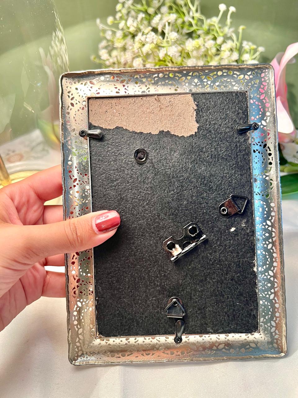 Silver-Toned Filigree Floral Photo Frame – Approx. 8 Inch