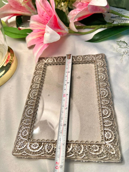 Silver-Toned Filigree Floral Photo Frame – Approx. 8 Inch