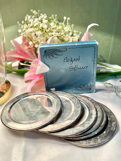 6-Piece Silver-Toned Round Coaster Set – Approx. 4 Inch