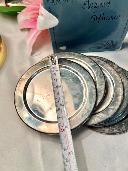 6-Piece Silver-Toned Round Coaster Set – Approx. 4 Inch