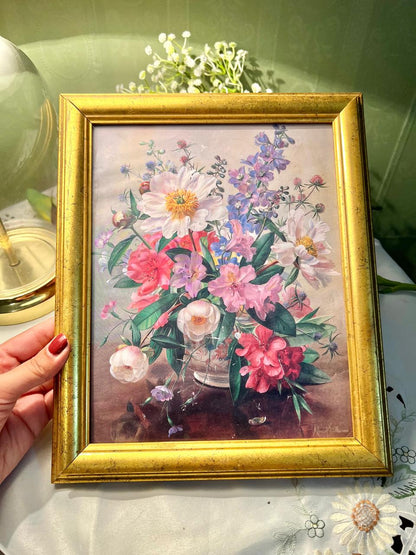 Floral Framed Print in Gold-Toned Frame – Approx. 11 Inch