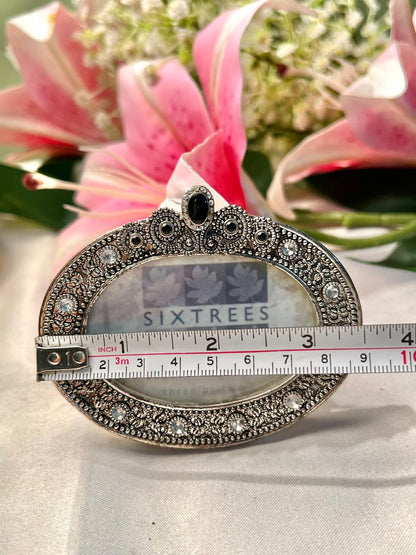 Sixtrees Silver-Toned Oval Jeweled Photo Frame – Approx. 4 Inch