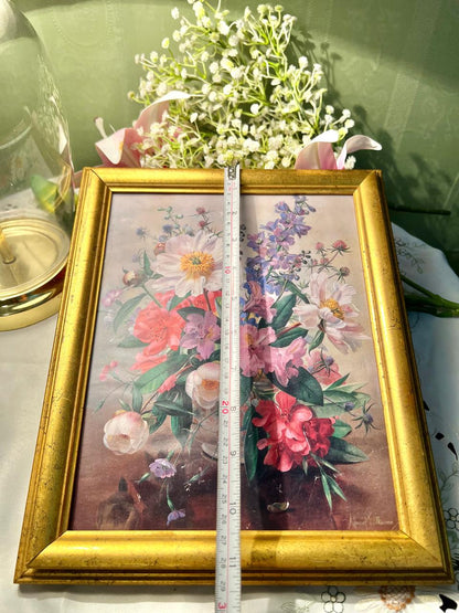 Floral Framed Print in Gold-Toned Frame – Approx. 11 Inch
