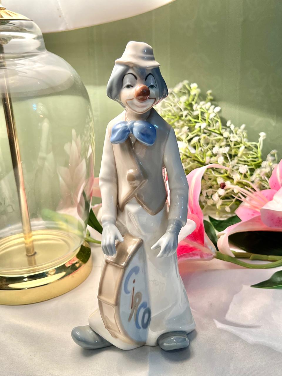 Tall Ceramic Clown Figurine with Blue Bow Approx. 23 cm
